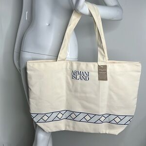 Giorgio Armani Island Large Cotton Canvas Shoulder Tote Bag Lightweight - New